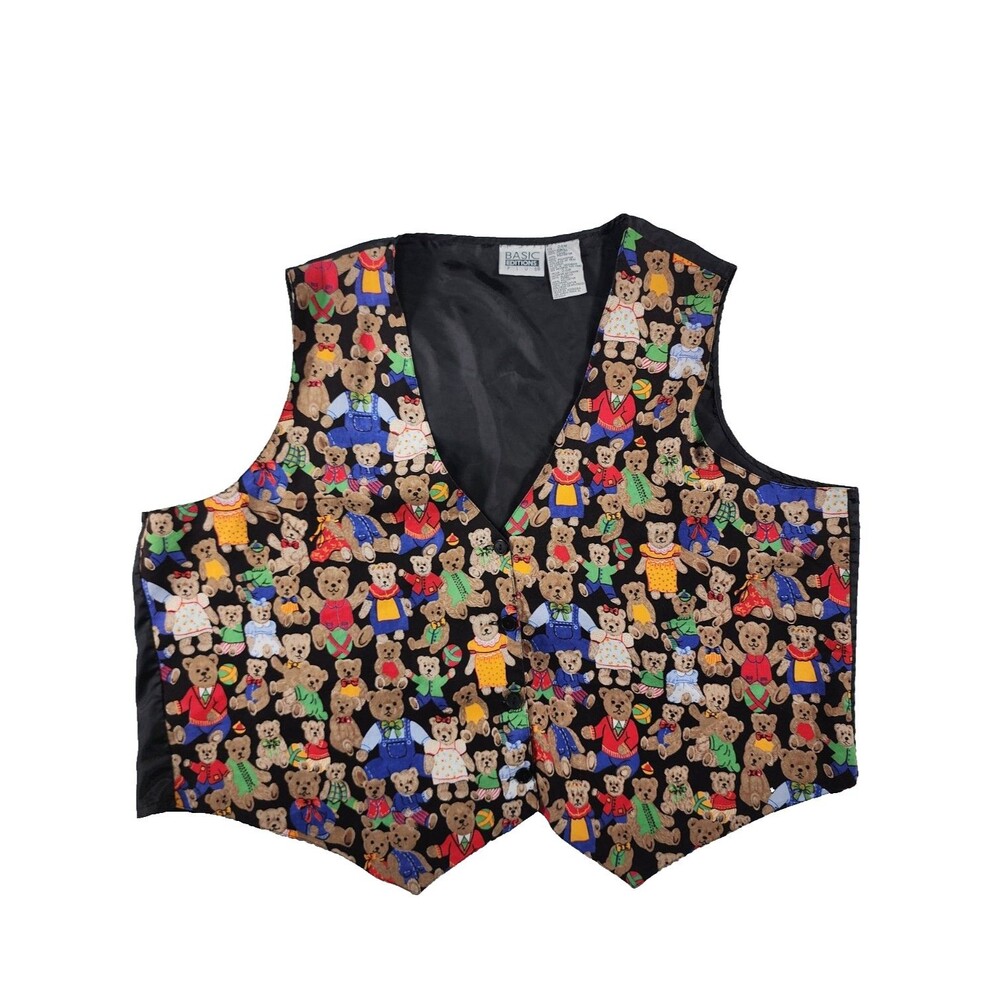 Vtg 90's Basic Editions Women's Teddy Bears Vest Size 24W